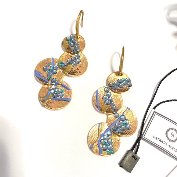 Gold Plated Bangle + Earrings BLUE Agate - Picture 3 of 7